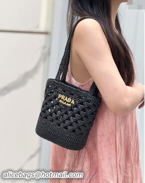 Best Price Prada Crochet tote mini bag 1BG494 Black 2024