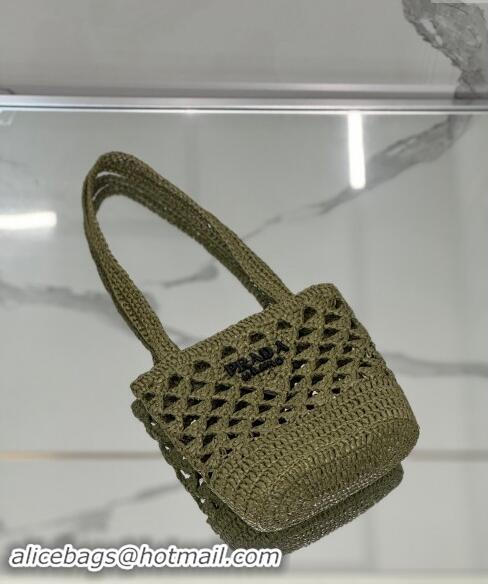 Trendy Design Prada Crochet tote mini bag 1BG494 Olive Green 2024