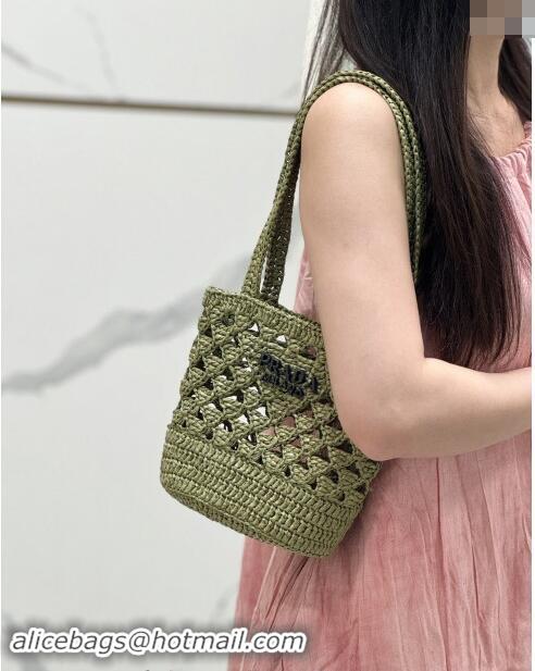 Trendy Design Prada Crochet tote mini bag 1BG494 Olive Green 2024