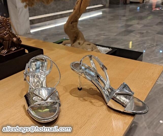 Pretty Style Prada Heel Sandals 8.5cm in Glazed TPU Silver 081040