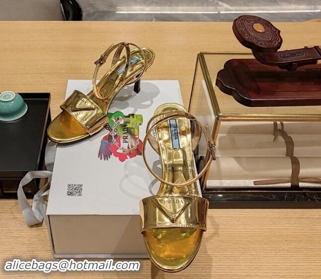 Stylish Prada Heel Sandals 8.5cm in Glazed TPU Gold 081041