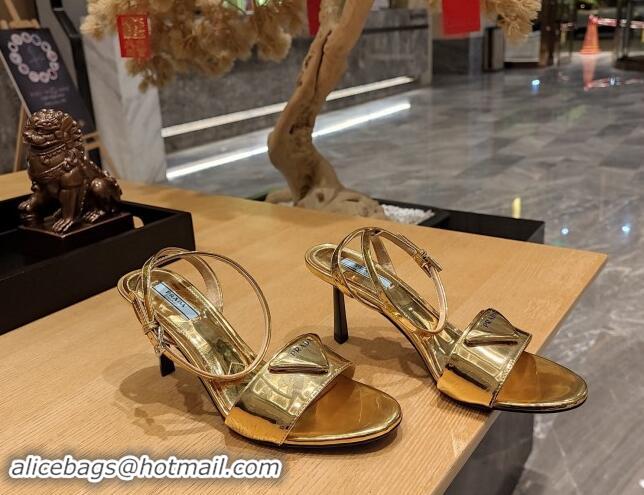 Stylish Prada Heel Sandals 8.5cm in Glazed TPU Gold 081041