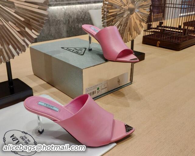 Sumptuous Prada Heel Slides Sandals 8.5cm in Calf Leather Light pink 081049