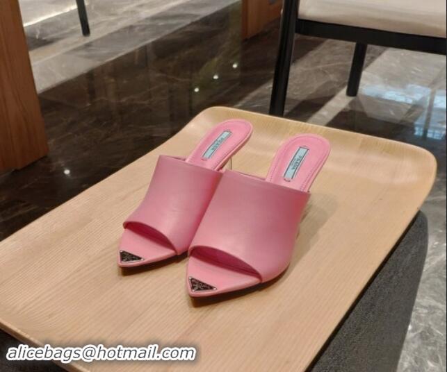 Sumptuous Prada Heel Slides Sandals 8.5cm in Calf Leather Light pink 081049