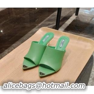 Perfect Prada Heel Slides Sandals 8.5cm in Calf Leather Green 081050