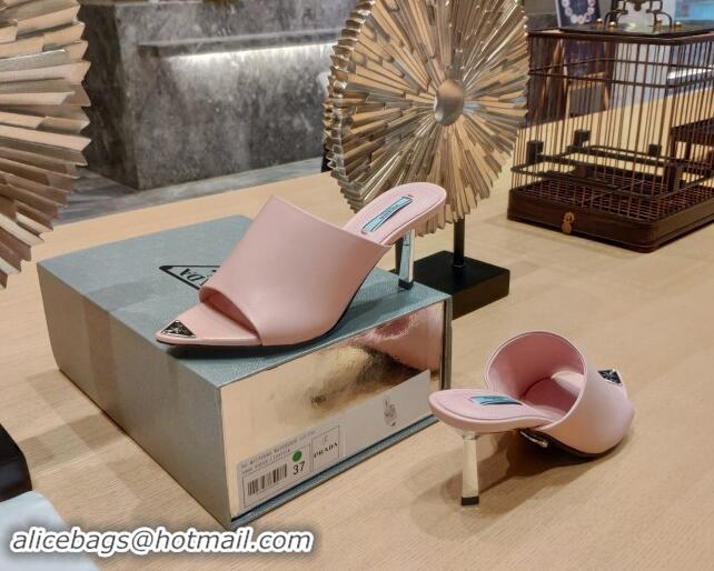 Top Grade Prada Heel Slides Sandals 8.5cm in Calf Leather Pale Pink 081052