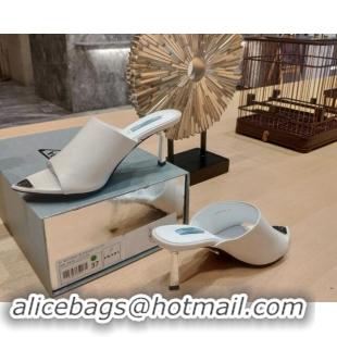 Unique Style Prada Heel Slides Sandals 8.5cm in Calf Leather White 081053