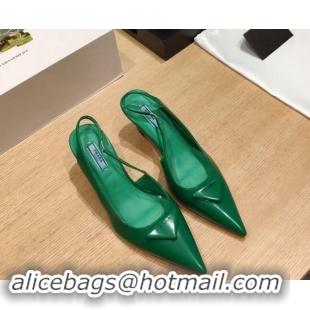 Top Design Prada Brush Leather Wedge Slingback Pumps 6.5cm Green 081055