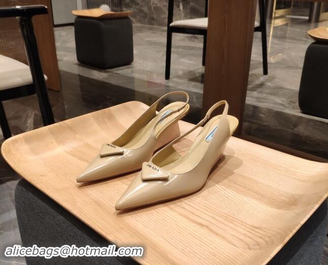 Best Product Prada Brush Leather Wedge Slingback Pumps 6.5cm Dark Beige 081056