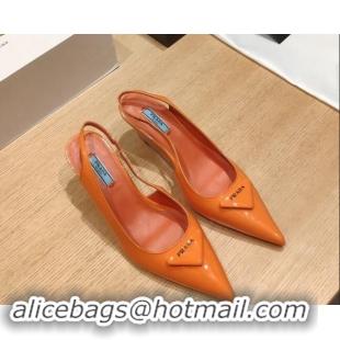 Good Quality Prada Brush Leather Wedge Slingback Pumps 6.5cm Orange 081058