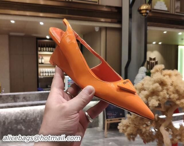 Good Quality Prada Brush Leather Wedge Slingback Pumps 6.5cm Orange 081058