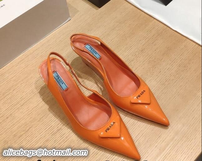 Good Quality Prada Brush Leather Wedge Slingback Pumps 6.5cm Orange 081058