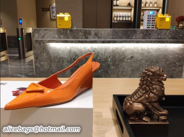 Good Quality Prada Brush Leather Wedge Slingback Pumps 6.5cm Orange 081058