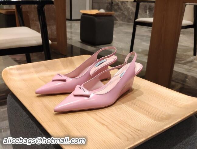 Good Quality Prada Brush Leather Wedge Slingback Pumps 6.5cm Light Purple 081059