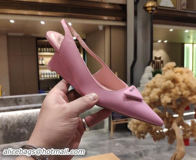 Good Quality Prada Brush Leather Wedge Slingback Pumps 6.5cm Light Purple 081059