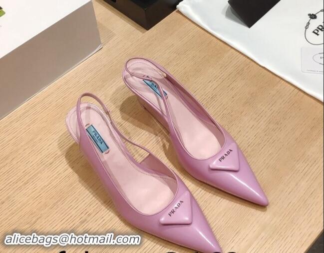 Good Quality Prada Brush Leather Wedge Slingback Pumps 6.5cm Light Purple 081059