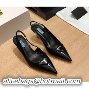 Pretty Style Prada Brush Leather Wedge Slingback Pumps 6.5cm Black 081061