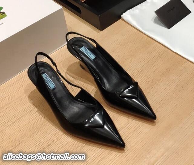 Pretty Style Prada Brush Leather Wedge Slingback Pumps 6.5cm Black 081061