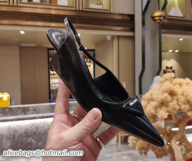 Pretty Style Prada Brush Leather Wedge Slingback Pumps 6.5cm Black 081061