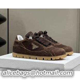 Low Cost Prada Faded suede sneakers Dark Brown 81064