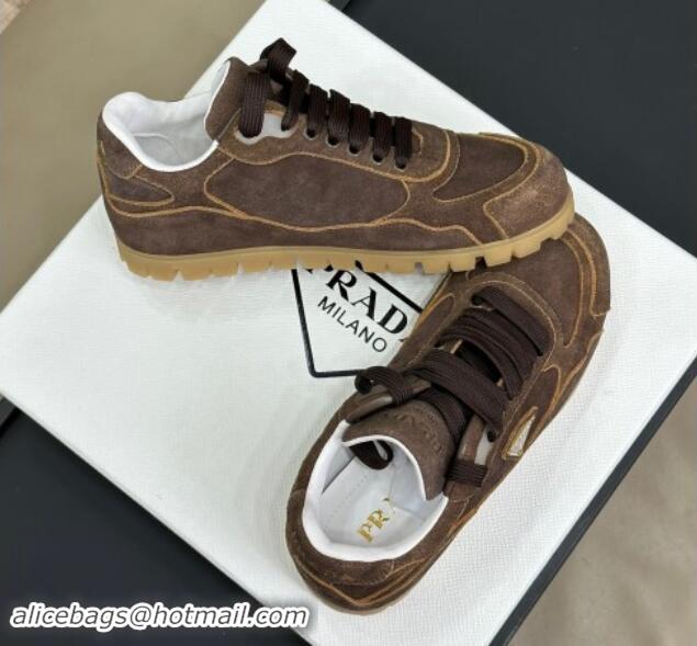 Low Cost Prada Faded suede sneakers Dark Brown 81064