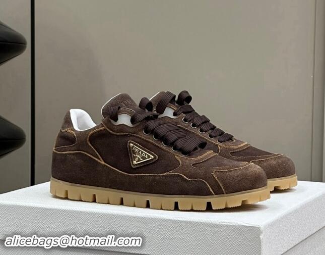 Low Cost Prada Faded suede sneakers Dark Brown 81064