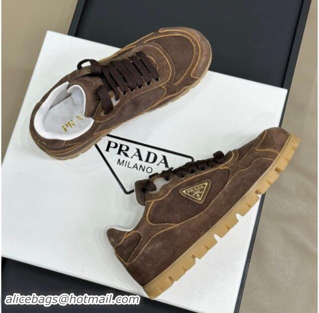 Low Cost Prada Faded suede sneakers Dark Brown 81064