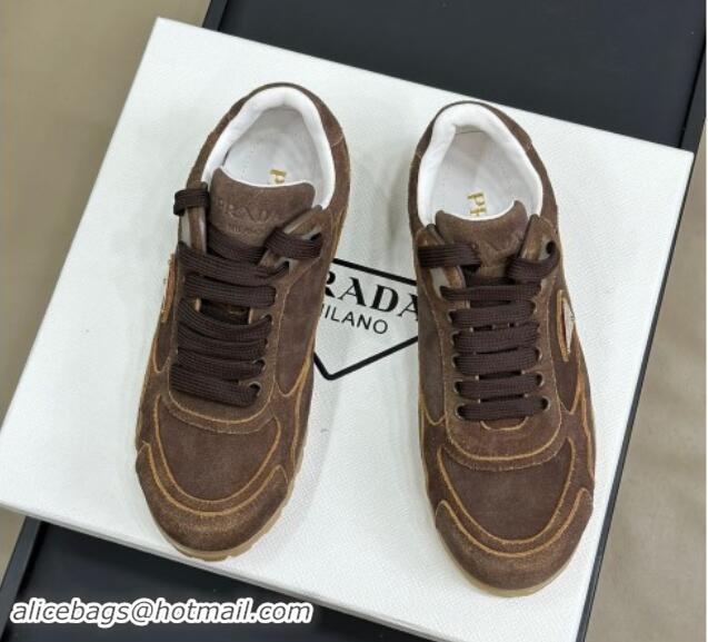 Low Cost Prada Faded suede sneakers Dark Brown 81064