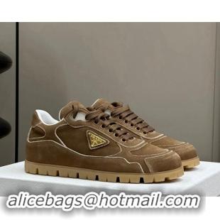 Big Discount Prada Faded suede sneakers Camel Brown 81065