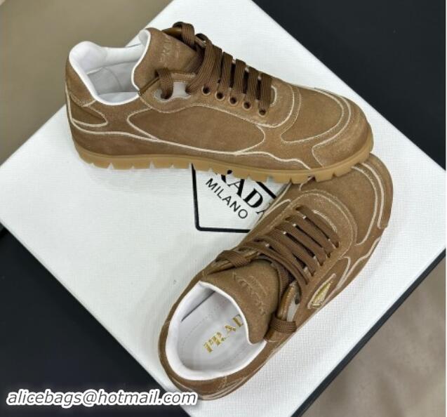 Big Discount Prada Faded suede sneakers Camel Brown 81065