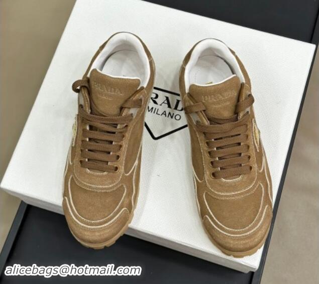 Big Discount Prada Faded suede sneakers Camel Brown 81065