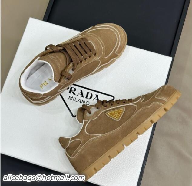 Big Discount Prada Faded suede sneakers Camel Brown 81065