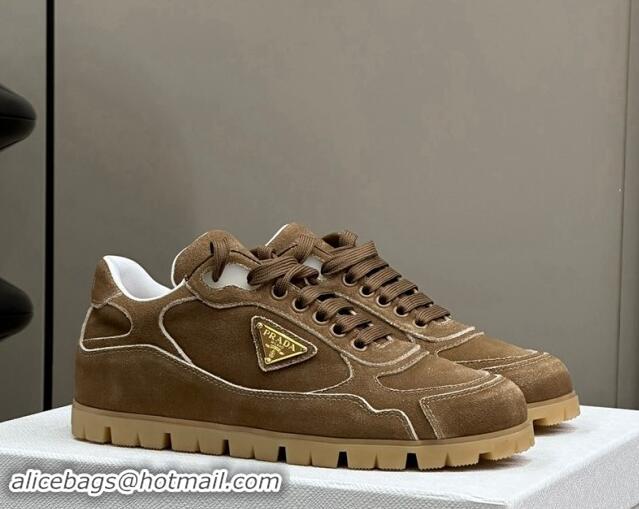 Big Discount Prada Faded suede sneakers Camel Brown 81065