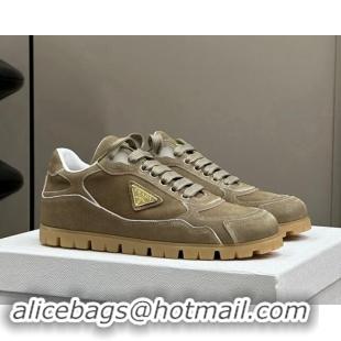 Luxury Cheap Prada Faded suede sneakers Khaki 81066