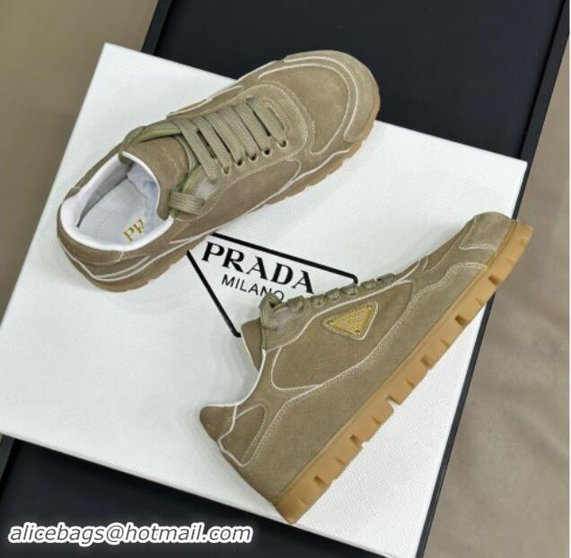 Luxury Cheap Prada Faded suede sneakers Khaki 81066