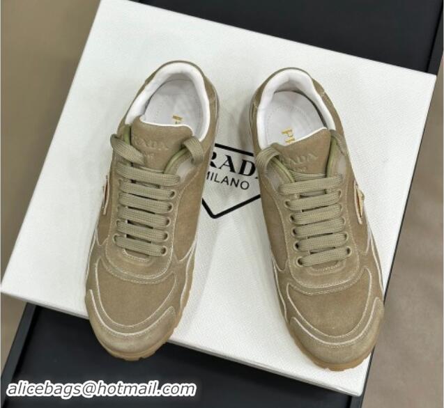 Luxury Cheap Prada Faded suede sneakers Khaki 81066