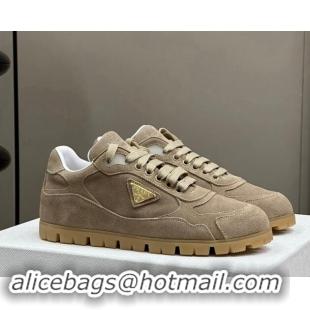 Low Price Prada Faded suede sneakers Light Brown 081069