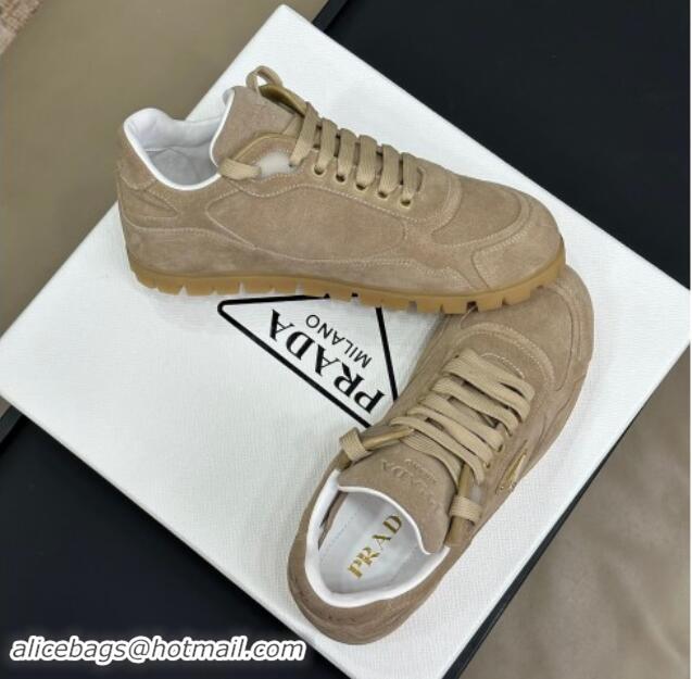 Low Price Prada Faded suede sneakers Light Brown 081069