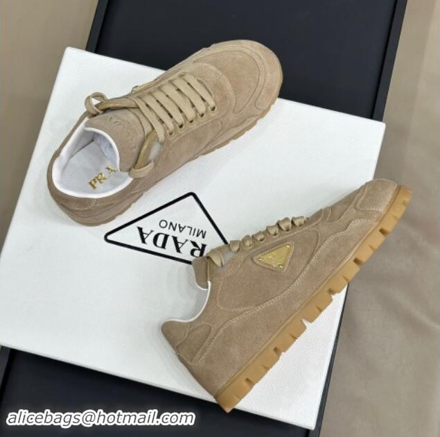 Low Price Prada Faded suede sneakers Light Brown 081069