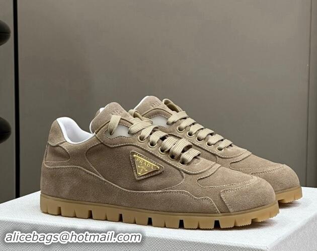 Low Price Prada Faded suede sneakers Light Brown 081069