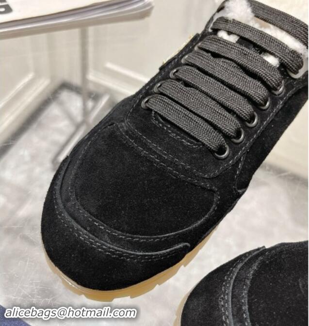 Best Price Prada Faded suede sneakers with Wool Lining Black 081068