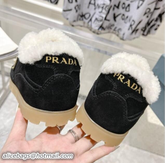 Best Price Prada Faded suede sneakers with Wool Lining Black 081068