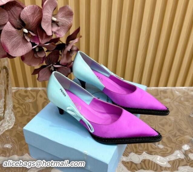 Best Product Prada Patchwork Satin Pumps 5cm with Bow Purple/Green 812001