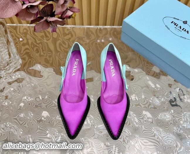 Best Product Prada Patchwork Satin Pumps 5cm with Bow Purple/Green 812001