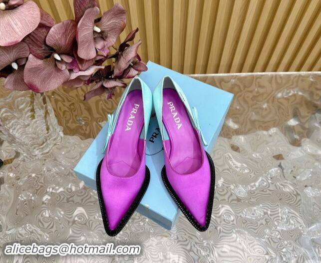 Best Product Prada Patchwork Satin Pumps 5cm with Bow Purple/Green 812001