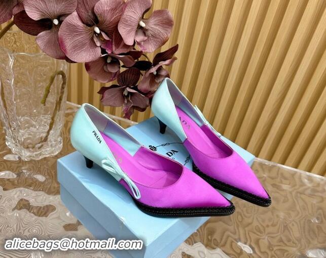 Best Product Prada Patchwork Satin Pumps 5cm with Bow Purple/Green 812001