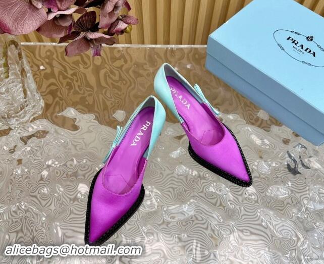 Best Product Prada Patchwork Satin Pumps 5cm with Bow Purple/Green 812001