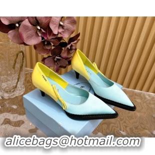 Top Grade Prada Patchwork Satin Pumps 5cm with Bow Green/Yellow 812002