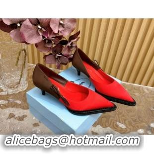 Good Looking Prada Patchwork Satin Pumps 5cm with Bow Red/Brown 812003