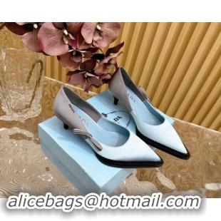 Feminine Prada Patchwork Satin Pumps 5cm with Bow Blue/Grey 812004